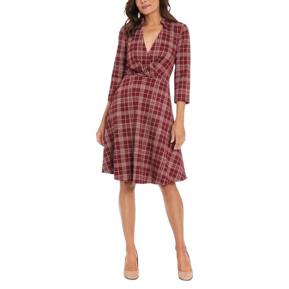 NEW w/Tags!! London Times Women's Plaid Collared V-Neck 3/4-Sleeve Dress